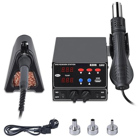 Station de soudage CMS 800 W 8206, chauffage rapide, pistolet thermique 3 en 1, interface USB, affichage LED, fer à souder, station retouche BGA(8206 KIT2)