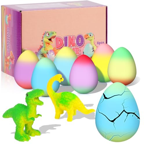 AYESY Dinosaurio Eclosionando Huevos Arcoíris, 6 Piezas Huevo de Dinosaurio Juguete para incubar en Agua, Caja Sorpresa para Eclosión Mágica para Niños Niñas Regalos para Cumpleaños Pascua de 3 4 5 6