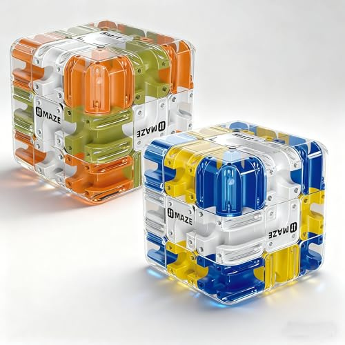 3D labyrinth puzzle würfel, 3D kugellabyrinth Mit Rollenden Kugeln, 2 Stück labyrinth würfel, Räumliches Bewusstseins-Gehirntrainingsspielzeug für Stressabbau Logikentwicklung, Lernfokus-Spielgeschenk