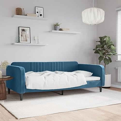 Hoopleep Blaues Tagesbett, 100x200 cm Samt, Metall & Massivholz Rahmen, Plattform Schlafsofa für Gästezimmer, Robustes Design mit Lattenrost, bequemes Polster für Wohnzimmer
