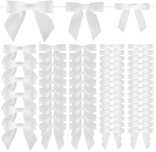 Foshird 56 Stück Geschenkschleifen Weiß 3 Größen Schleifen Deko Polyester | Geschenkschleifen Polyester Kleine Schleifenband Deko für Hochzeit Auto Geburtstag Basteln DIY