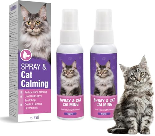 Piuess 60ml*2 Pezzi Feromoni Gatto Spray Tranquillante per Gatti Calmante Agitati Viaggio Antistress Kit Rilassante Repellente Irrequieti Felini Rilassanti E Tranquillanti Spray Calmante Insapore