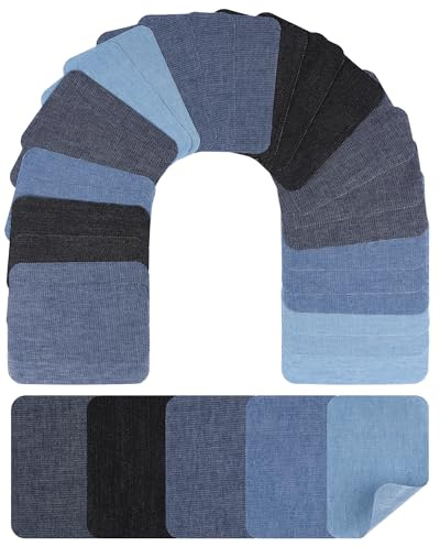 Acual 25 Parches para Ropa Termoadhesivos, Kit de Reparación Jeans Interior & Exterior para Vaqueros, Algodón con Pegamento Mas Fuerte para Pantalones y Chaquetas - 5 Tonos de Azul 7.5x10.5cm