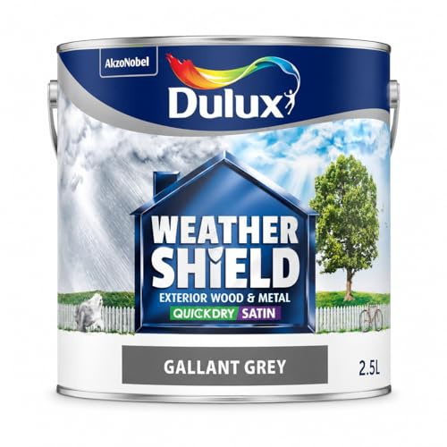 Gallant Grey Weathershield Quick Dry Exterior Satin Paint 2.5L | Exterior Wood and Metal Paint | Mid Sheen Weatherproof Finish | Outdoor Satin Paint for Doors Gates Railings and Window Frames