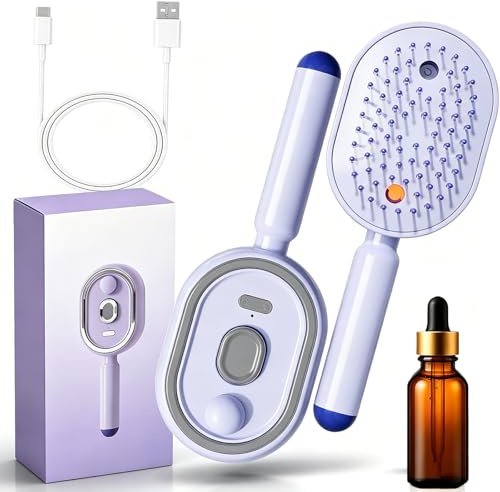 Spazzola a Vapore Capelli 2026, Pettine Massaggiante Elettrico con Spray e Olio,Piastra Anticrespo Ricaricabile 3 in 1 per Capelli Spessi Ricci Mossi Lisci,Misurino Incluso,Uso Casa e Viaggio (Viola)