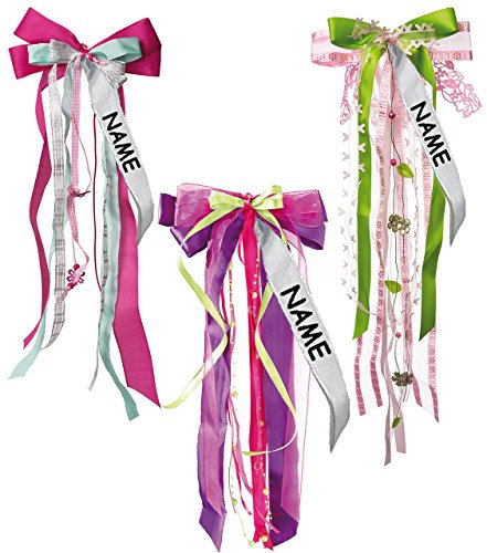 alles-meine.de GmbH große 3-D Schleife - incl. Name/Text - 23 cm breit u. 50 cm lang - für Mädchen/z.B. Schultüten Zuckertüten Geschenke - blau türkis lila gelb Schultütensch..
