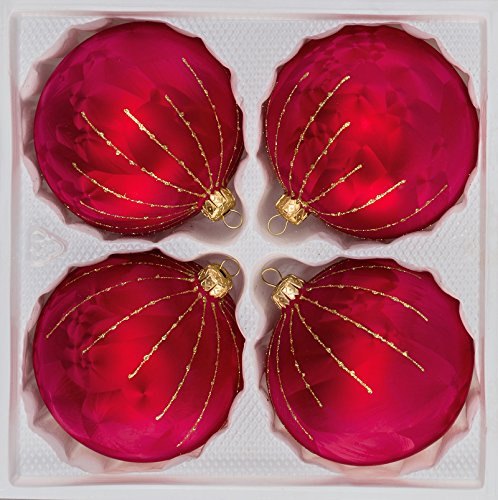 4 TLG. Glas-Weihnachtskugeln Set 10cm Ø in Ice Rot Gold Regen- Christbaumkugeln - Weihnachtsschmuck-Christbaumschmuck 10cm Durchmesser