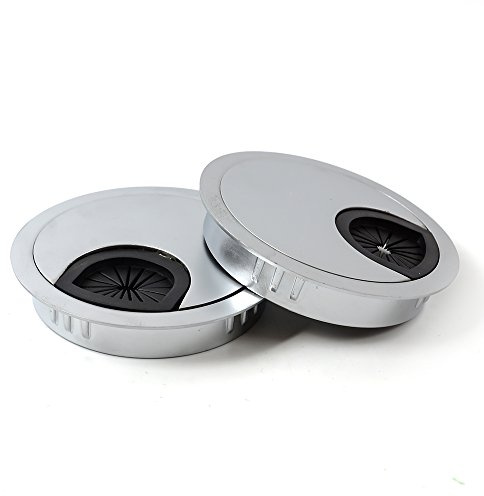 2 x 50mm Desk Table Grommet Cable Tidies PC Computer Stainless Steel Cable Hole Covers