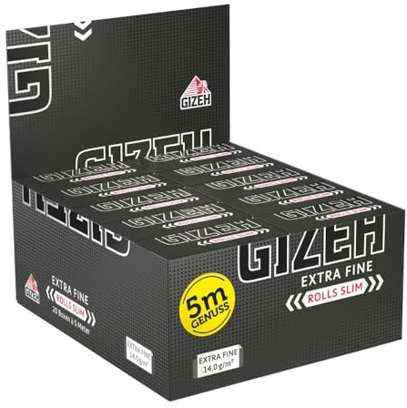 GIZEH BLACK Rolls Slim, 5 Meter – 20er Pack King Size Slim | Blättchen zum Drehen in individueller Länge, 14 g/m² - 20er Pack Premium Rolling Paper