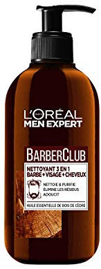 L'Oréal Men Expert BarberClub - Nettoyant 3 en 1 Barbe + Visage + Cheveux Homme - Usage Quotidien - À l'Huile Essentielle de Bois de Cèdre - Tous Types de Peaux - 200 ml