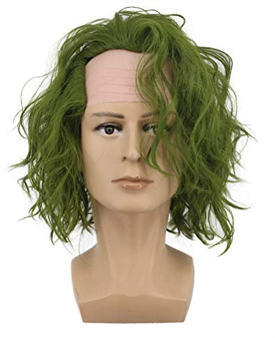VGbeaty Erwachsene Männer Glatze Kurz Bob Lockige Dunkelgrün Perücke Cosplay Anime Kostüm Perücke