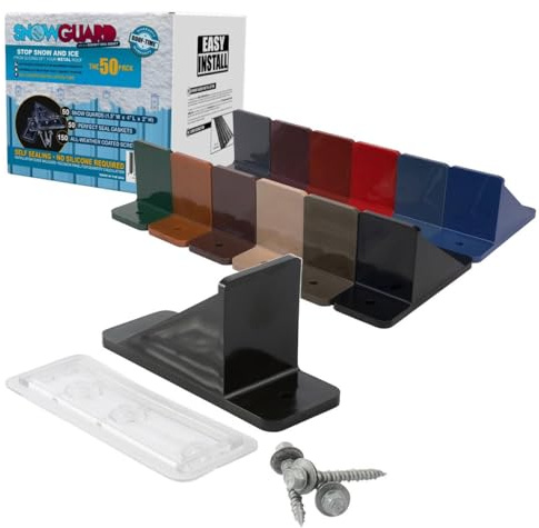 50 Pack Snow Guards for Metal Roofs – Includes Perfect Seal Gaskets & Screws – Heavy-Duty Polycarbonate Snow & Ice Stops – Prevents Sliding Snow | Burnished Slate | Made in USA
