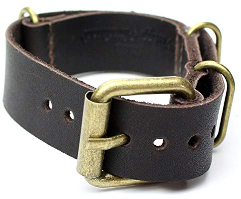 Sulla NATO Leder Uhrenband bronzefarbende Rollschließe 20 mm | Leder, Dunkel braun, 20 mm Anstoßbreite, Dornschließe, 2.0 mm Stärke