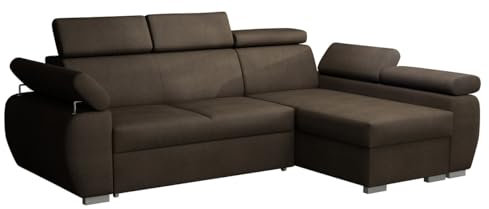 Mirjan24 Ecksofa Boston Mini, Eckcouch mit Schlaffunktion und Bettkasten, Polsterecke mit Einstellbare Kopfstützen, L-Sofa, Polstergarnitur, Wohnlandschaft (Paros 4, Seite: Rechts, 2r+LC)