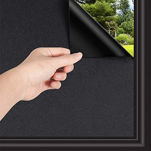 Total Blackout Window Film 44.5x200cm, Blackout Window Cover, Black Film for Glass Windows, Privacy Light Blocking UV Protection, Glass Window Sticker Dark Black out Window Film Matt - Non Adhesive