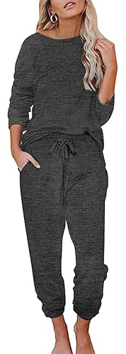 Ekouaer Womens Pajamas Set Long Sleeve Loungewear Soft Lounge Set Joggers with Pockets,Small,Dark Grey