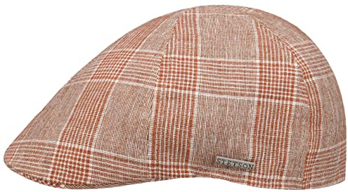 Stetson Texas Mahoney Flatcap Herren Made in EU Leinen Wolle Baumwollmix Futter Metalleblem Frühling Sommer rot L (58-59 cm)