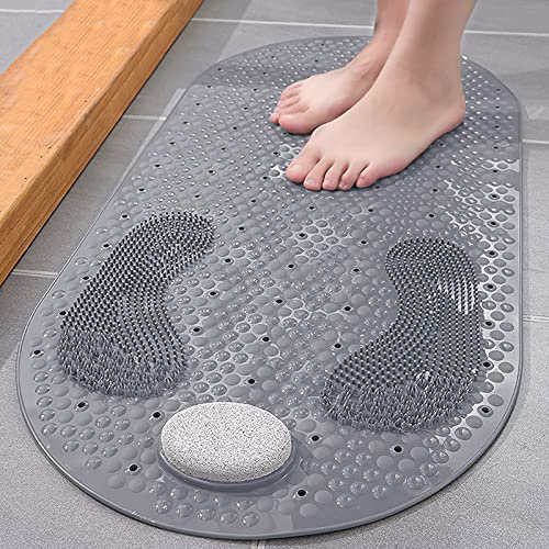 Shower Mat Foot Scrubber, Non-slip Bath Mat for Tub with Suction Cups, Shower Floor Bath Tub Mat with Feet Scrub Stone, 32 X 16 inch