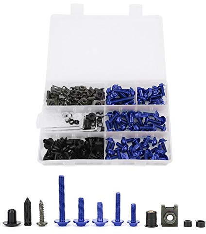 Kit Pernos Carenado Motocicleta, Juego 198 Piezas Tornillos M5 M6 Parabrisas Sujetadores Coloridos Aluminio para Montaje Carenas Motos
