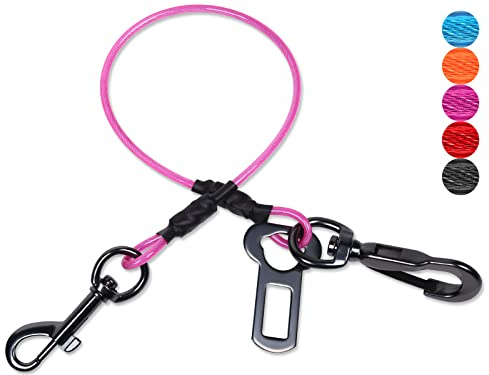 VIVAGLORY Sicherheitsgurt Hunde Tuffbelt Anschnallgurt Hund, Sicherheitsgurt Anschnallgurt Hundegurt für Auto Rückbank, Bissfest Anschnallen Autogurt, L, Rosa
