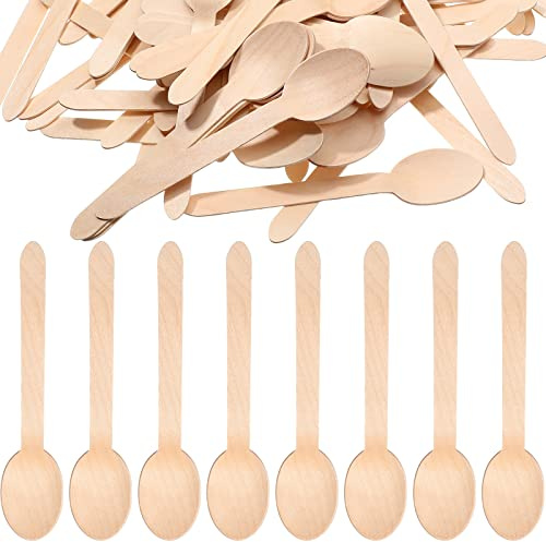 Zubebe 500 Pack Wooden Spoons Disposable 6.3 Inch Wooden Plain Cutlery Spoons for Eating Soup Coffee Chocolate Ice Cream Cake Dessert Party Small Utensils