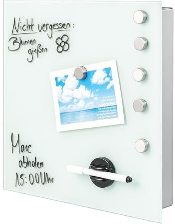 bremermann Schlüsselkasten XL mit Glasfront, beschreibbar, 13 Haken, 6 Magnete, 1 Marker, 1 Marker-Halter, Korpus aus Metall grau pulverbeschichtet (Weiß)