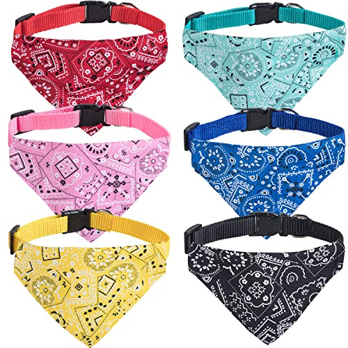 XIMA Katzen-Bandana-Halsbänder mit abnehmbarer Fliege für Katzen, Welpen, Kätzchen, kleine Hunde, 6 Stück