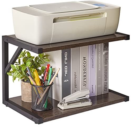 IBUYKE Support d'imprimante de Bureau à 2 Niveaux, étagère de Rangement Multifonction pour fax, Scanner, fichiers, Livres, Four à Micro-Ondes, Gris foncé TLJ004G