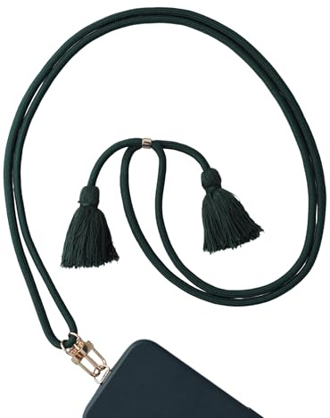 AHABIPERS Handykette Universal, Nylon Quasten Handy Kette, Verstellbarer Crossbody Handyschnur, Handy Umhängeband Kompatibel mit Meisten Smartphones, TPU Handy-Patch mit Metallring - ohne Hülle (Grün)