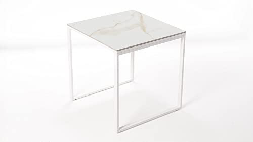 SMARTILE Smart-Gold-Keramiktisch, 75 x 75 x 75 cm, weiß, geeignet für Innen- und Außenbereich, Porzellanoberfläche und Stahlgestell