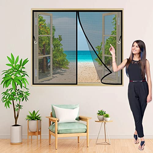 Magnet Fliegengitter Fenster 180x90 cm Magnet Insektenschutz Fenster, Full Frame Klettverschluss, Fliegengitter Magnetvorhang für Fenster, für BalkonFenster KellerFenster Patio Schwarz Z