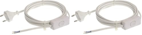 as - Schwabe Euro-Anschlussleitung mit Zwischenschalter, 2 x 0,75, Euroflachstecker, 30mm abgemantelt mit Aderendhülsen, 230V, 2,5A, IP20, Weiß (Packung mit 2)