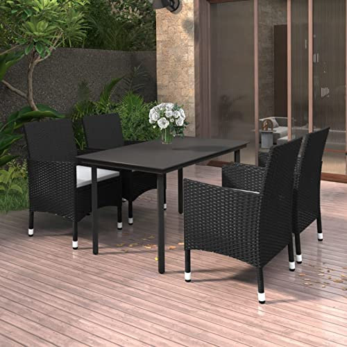 Camerina 5-TLG. Garten-Essgruppe mit Auflagen Garden Furniture Gartensessel Wetterfest Essgruppe Outdoor Esstisch Mit 5 StüHlen Poly Rattan und Glas