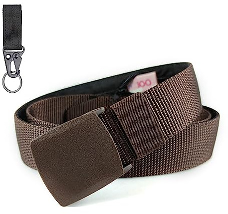 BLAINDERS Cinturón antirrobo de Viaje – Cinturón con Bolsillo Secreto de Cremallera Interior. No Pita en aeropuertos. Disponible en 6 Colores. Mosquetón Gratis de Regalo. (Marrón)