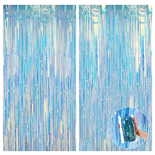 MultiValue Metallic Lametta Vorhang, 2 Pack Dauerhafte Fransen Vorhänge Backdrop 1x2M Lametta Folie Fransen Vorhänge Fotohintergrund für Geburtstag Hochzeit Party Dekorationen (Blau, 2)
