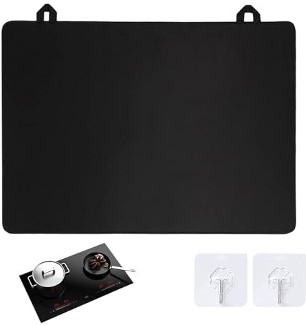 RYAN Abdeckung Herdplatte Herdabdeckung Einteilig Küche Abdeckplatte Mit Haken Silikonmatte Herd Abdeckplatte Nur für Induktionskochfelder (Magnetisch) Geeignet Schwarz 61x53cm