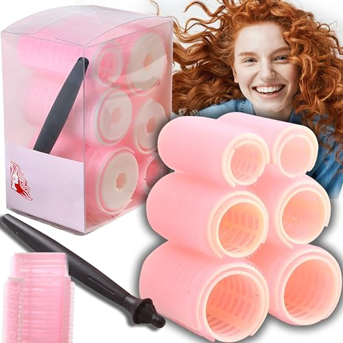 Retoo 10 Pièces Gros Bigoudis Cheveux 25-45 mm Rose Avec Plastique Pince Bec Canard - Pour Cheveux Longs, Convient Aux Femmes Avec N'importe Quelle Coiffure