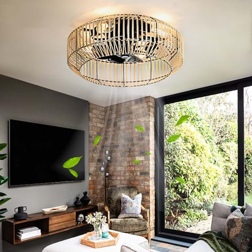 Dobecd Ceiling Fans with Lights and Remote E27 Retro Fan Light Ceiling Smart Light with Fan 6 Speed Reversible Bedroom Fan Lights Silent Cage Timer 46cm Dc Motor 8 Fan Blades