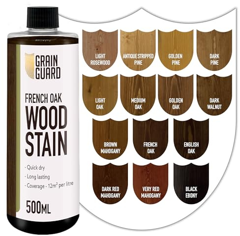 GRAIN GUARD French Oak Wood Stain 500ml – Water Based Wood Stain for Furniture, Doors & Cabinets – Interior Wood Dye, Low Odour, Eco Friendly, Non Toxic, Quick Dry, Easy Application