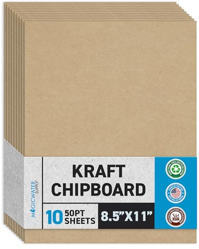 10 Chipboard Sheets 8.5 x 11 inch - 50pt (Point) Heavy Weight Brown Kraft Cardboard for Scrapbooking & Picture Frame Backing (.050 Caliper Thick) Paper Board | MagicWater Supply