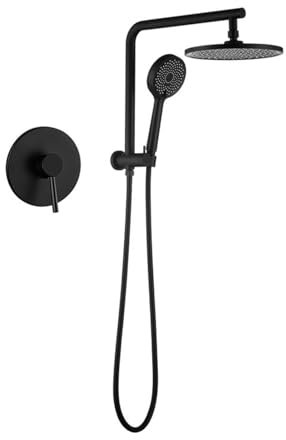 Set doccia a pioggia a parete a scomparsa interamente in rame nero, rubinetto da incasso quadrato con scatola da incasso calda e fredda AL2205 (Size : 2 round black hot melt)