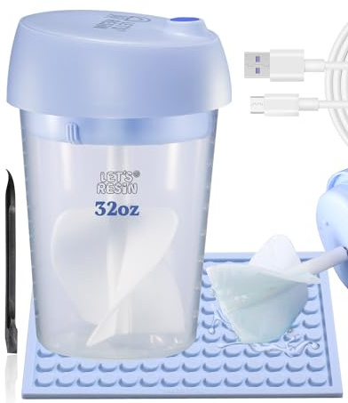 LET'S RESIN Mezclador de resina automático mejorado, mezclador epoxi manos libres fácil de limpiar con taza de mezcla de silicona, mezclador eléctrico recargable de resina epoxi para 24 onzas líquidas