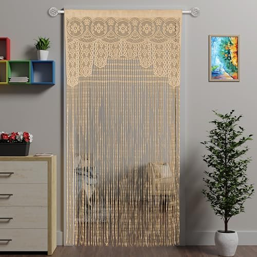 Atsweetlife Cortina de Encaje de macramé para Puerta, Cortinas Bohemias para Ventana, Pared, Armario, Dormitorio, Cocina, Paneles Colgantes Hippie, Divisor de habitación para niñas y niños (champán,
