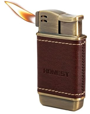 Pfeifenfeuerzeug aus echtem Leder, weiche Flamme, nachfüllbar, Butan-Feuerzeuge für Herren, nachfüllbar, Winddicht, verstellbare Größe, in Geschenkbox (Brennstoff Nicht im Lieferumfang enthalten) (Co