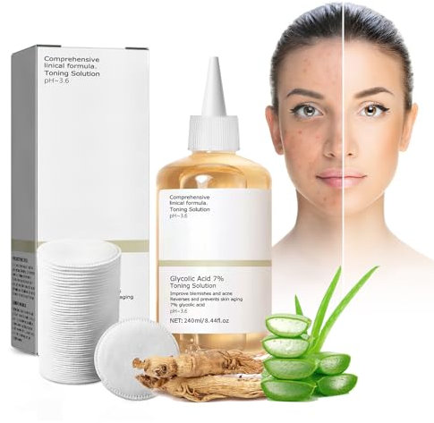240ml Glycolic Acid Toner, GlycolsäUre, GlykolsäUre Peeling, Glycolic Acid 7% Toning Solution Und 40 Wattepads, Exfoliate, Behandlung Von Akne Und AusbrüChen, FüR Alle Hauttypen Geeignet
