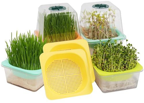 Vassoi per Microverde LUVCSOY con Coperchio, Kit di Germinazione con Cupola per Umidità e Fori da 3 mm, Senza BPA, per Semi Grandi Come Girasole e Piselli Verdi - Confezione da 6