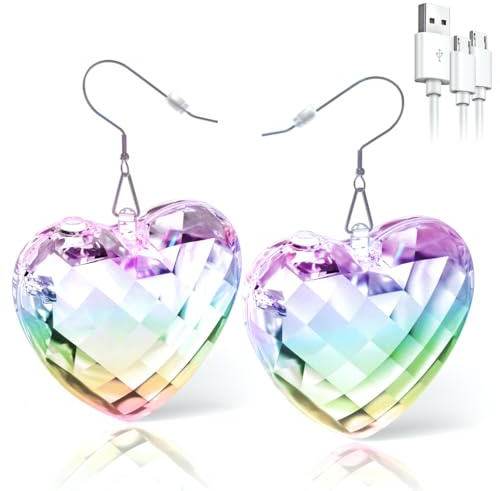LED Ohrringe Rhombic discokugel Earrings 16 Lichtmodi Wiederaufladbar 70er 80er 90er jahre outfit damen für Frauen Konzert, Disco Party, Rave party gadgets