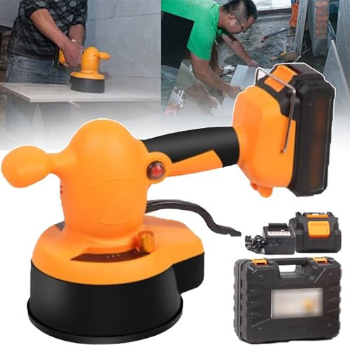 PLABNK Rechargeable Tiling Machine, Operated One Hand, One-touch Vibrating/Can Adjusted Intensity, with Lock Design/Removable Battery, for 100-100cm Ceramic Tiles, Floors, Marble,16.8V