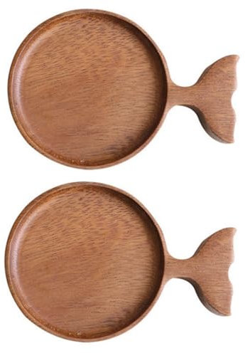 Amosfun 2pcs Dipping Sauce Dishes Wooden Soy Sauce Bowl Small Dish Fish-Shaped Plate Seasoning Plate