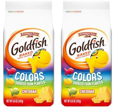 Pepperidge Farm Goldfish Colors Cheddar Cheese Crackers, Baked Snack Crackers, 6.6 oz Bag 187g (Pack of 2)